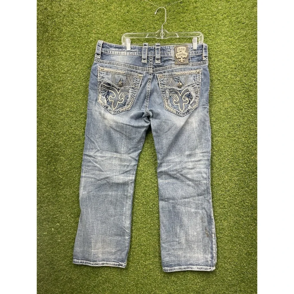 Rock Revival Jeans Mens 36 Boyce Boot Distressed Contrast Stitch Light Wash Y2K